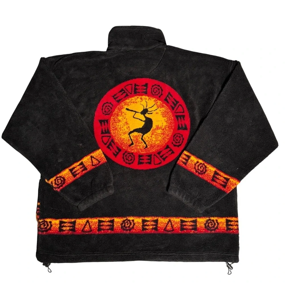 Bear Ridge Outfitters Kokopelli Fleece Jacket Mens 2X Black Southwestern Vintage